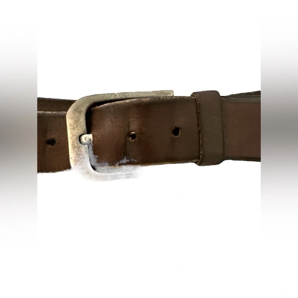 Brown leather belt silver buckle